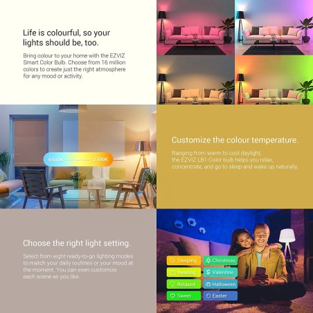 EZVIZ LB1 RGB Lampadina WiFi Led E27 8W Multicolore, Alexa, Google