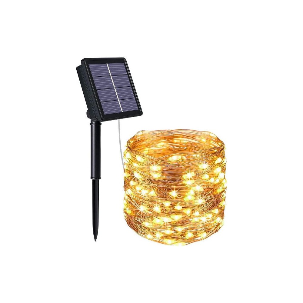 CATENA LUMINOSA SOLARE 10M LED DA ESTERNO CON PANNELLO SOLARE LUCE CALDA E PICCHETTO