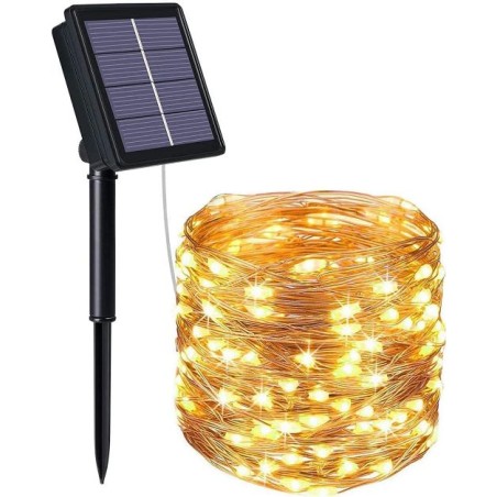 CATENA LUMINOSA SOLARE 10M LED DA ESTERNO CON PANNELLO SOLARE LUCE CALDA E PICCHETTO