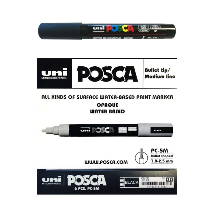 PENNARELLO MARCATORE POSCA MEDIO NERO PM-5 CONF. 6PZ