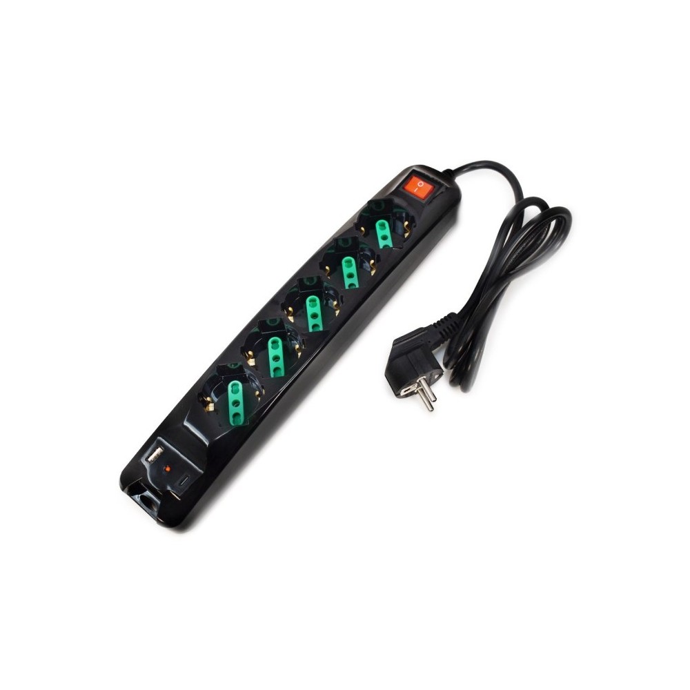 MULTIPRESA POWER CLEANER 5: INGRESSO SCHUKO - 5 USCITE ITALIA/SCHUKO - PORTE USB - TOGETHER ON (FMP5GIGUSB)
