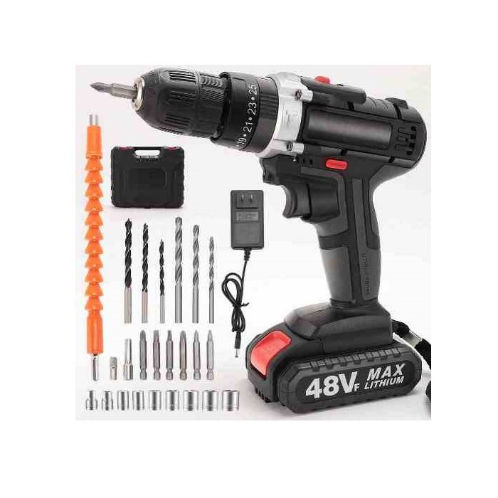 TRAPANO AVVITATORE BRUSHLESS 48V PROFESSIONALE - 2 BATTERIE - KIT VALIGETTA 21 PEZZI