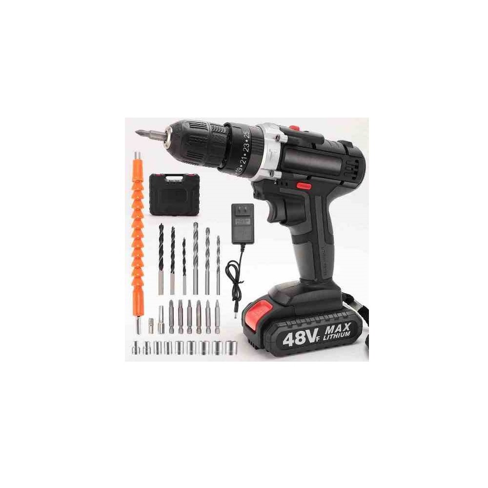 TRAPANO ELETTRICO A BATTERIA 48V - SET COMPLETO - 3 VELOCITA VARIABILI - MANDRILLO IN ACCIAIO