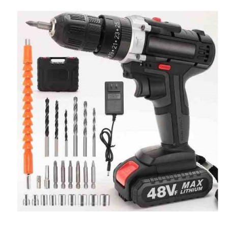 TRAPANO ELETTRICO A BATTERIA 48V - SET COMPLETO - 3 VELOCITA VARIABILI - MANDRILLO IN ACCIAIO