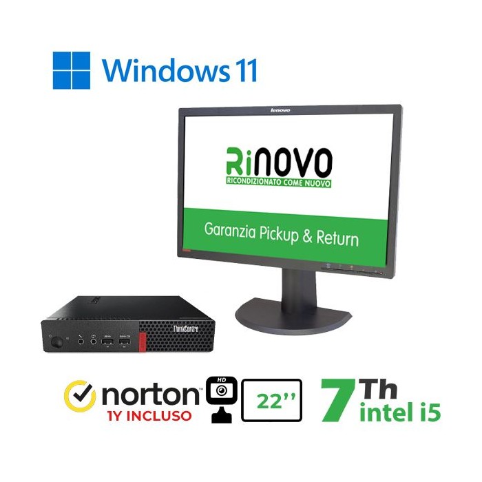 BUNDLE PC ULTRA MINI LENOVO TINY M710Q INTEL CORE I5-7GEN. + MONITOR LENOVO 22" LT2252P + NORTON ANTIVIRUS + WEBCAM (RNBUNDLE42)