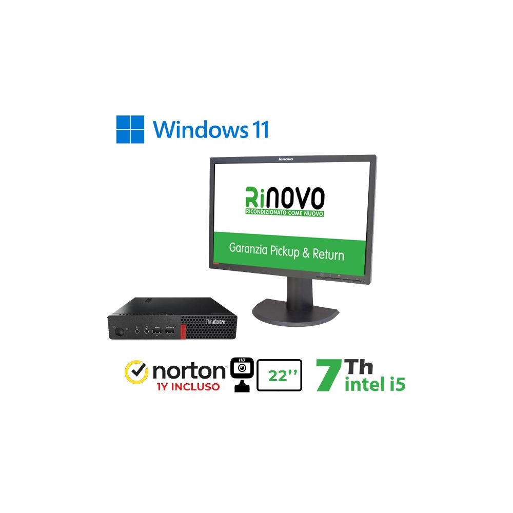 BUNDLE PC ULTRA MINI LENOVO TINY M710Q INTEL CORE I5-7GEN. + MONITOR LENOVO 22" LT2252P + NORTON ANTIVIRUS + WEBCAM (RNBUNDLE42)