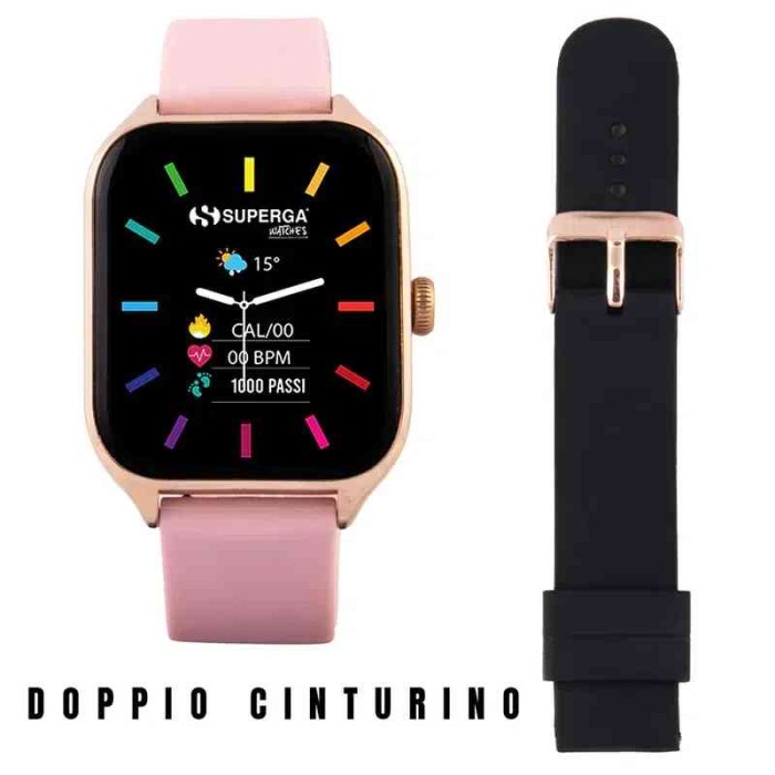 SMARTWATCH SWT-STC007 GOLD + CINTURINO WINNER SILICONE NERO O ROSA