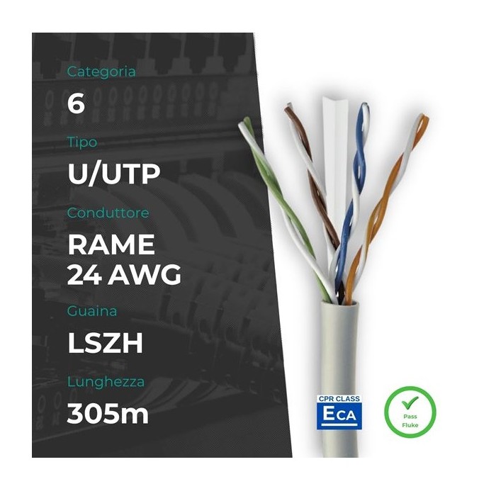 MATASSA CAVO DI RETE 305 MT CAT.6 RAME U/UTP GRIGIO (CM-C6UCU24L305GF)