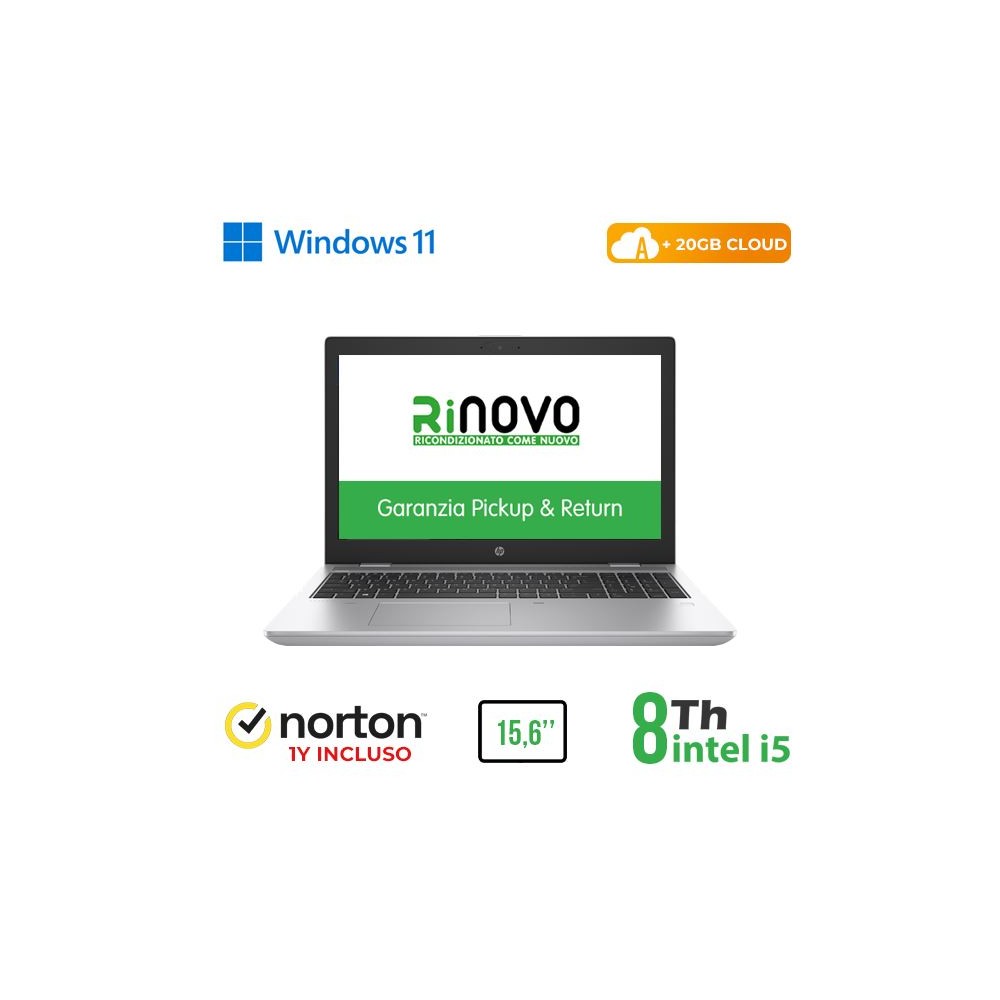NOTEBOOK 650 G5 15.6" INTEL CORE I5-8 GEN. 8GB 256GB SSD WINDOWS 11 PRO + NORTON ANTIVIRUS + 20GB CLOUD - RICONDIZIONATO -