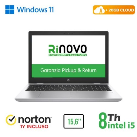 NOTEBOOK 650 G5 15.6" INTEL CORE I5-8 GEN. 8GB 256GB SSD WINDOWS 11 PRO + NORTON ANTIVIRUS + 20GB CLOUD - RICONDIZIONATO -