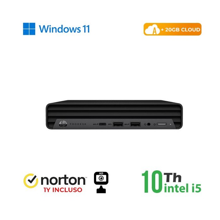 PC HP 600-800 G3 MINI PC INTEL CORE I5-10 GEN. 8GB 256GB SSD WINDOWS 11 PRO + NORTON ANTIVIRUS + WEBCAM - RICONDIZIONATO -