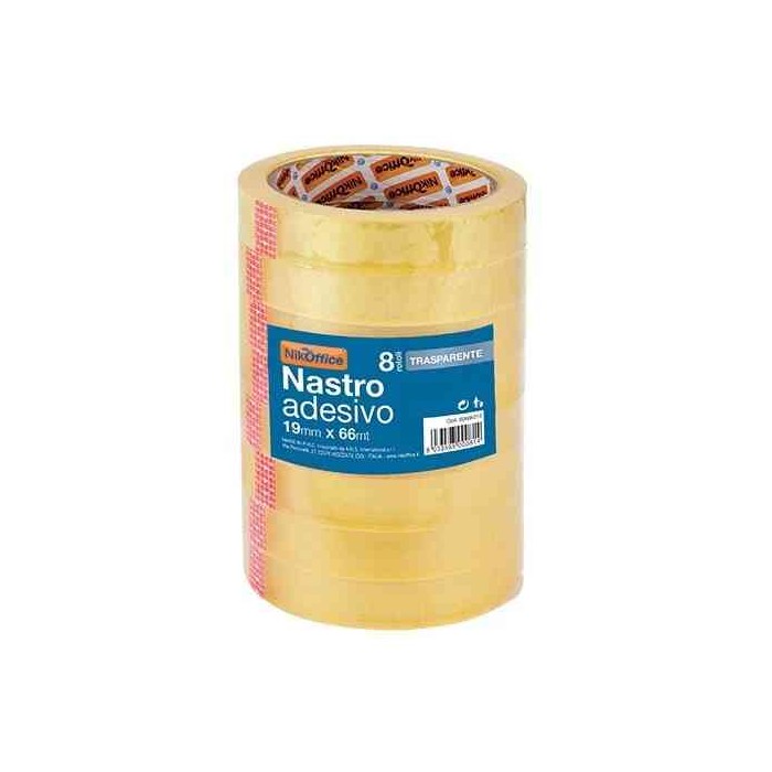 NASTRO ADESIVO 19MM X 66MT TRASPARENTE (8 PEZZI)