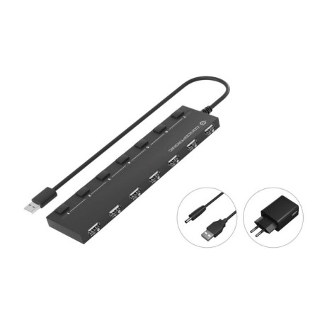 HUB 7 PORTE USB 2.0 (HUBBIES08BP) NERO ALIMENTATO