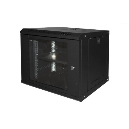(OUTLET) ARMADIO RACK DA MURO PER RETI 19" 9U 450X400X530 CON RIPIANO (LK1909UNL) NERO