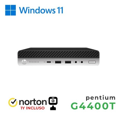 PC HP 600-800 G3 MINI PC INTEL G4400T 16GB 128GB SSD + 500GB HDD WINDOWS 11 PRO + NORTON ANTIVIRUS + WEBCAM - RICONDIZIONATO -