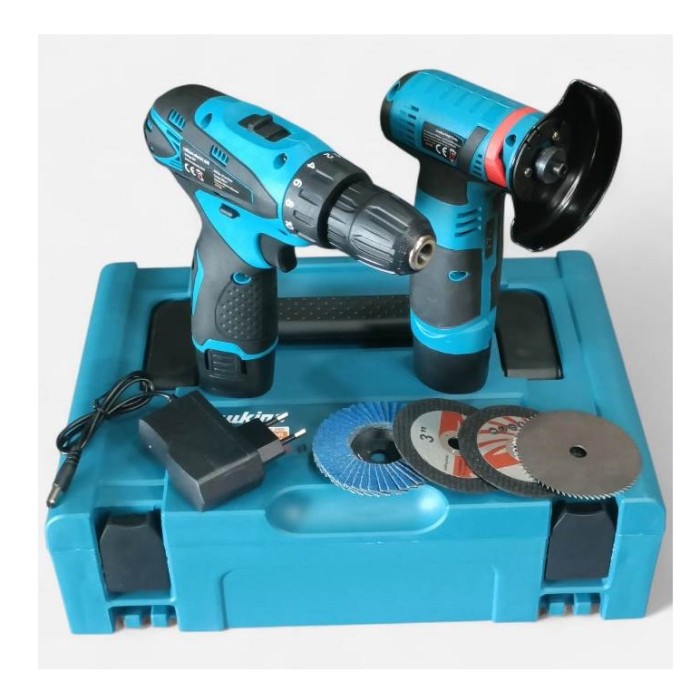 KIT TRAPANO ELETTRICO + SMERIGLATRICE ANGOLARE - BATTERIA 12V - SET COMPLETO (NL-5827)