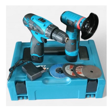 KIT TRAPANO ELETTRICO + SMERIGLATRICE ANGOLARE - BATTERIA 12V - SET COMPLETO (NL-5827)