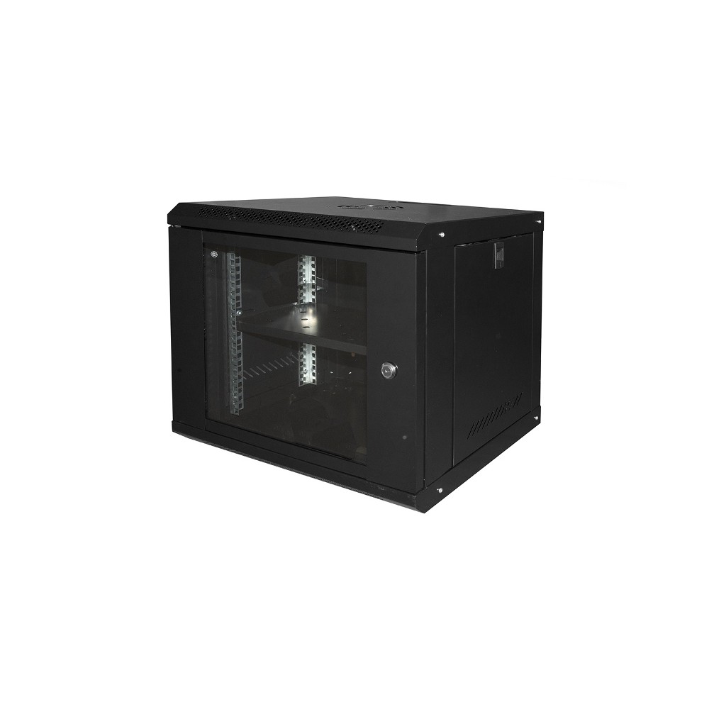 ARMADIO RACK DA MURO PER RETI 19" 9U 450X400X530 CON RIPIANO (LK1909UNL) NERO
