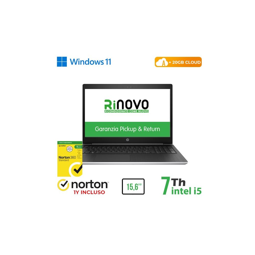 NOTEBOOK 450 G5 15.6" INTEL CORE I5-7 GEN. 8GB 512GB SSD WINDOWS 11 PRO + NORTON ANTIVIRUS + 20GB CLOUD - RICONDIZIONATO (RN6252
