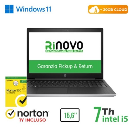 NOTEBOOK 450 G5 15.6" INTEL CORE I5-7 GEN. 8GB 512GB SSD WINDOWS 11 PRO + NORTON ANTIVIRUS + 20GB CLOUD - RICONDIZIONATO (RN6252