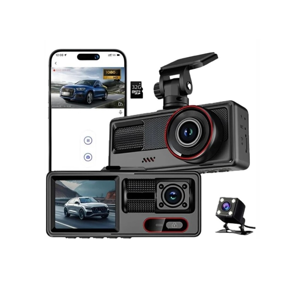 TELECAMERA DASH CAM BLACK BOX DVR RECORDER PER AUTO - 3 CANALI - 1080P WIFI