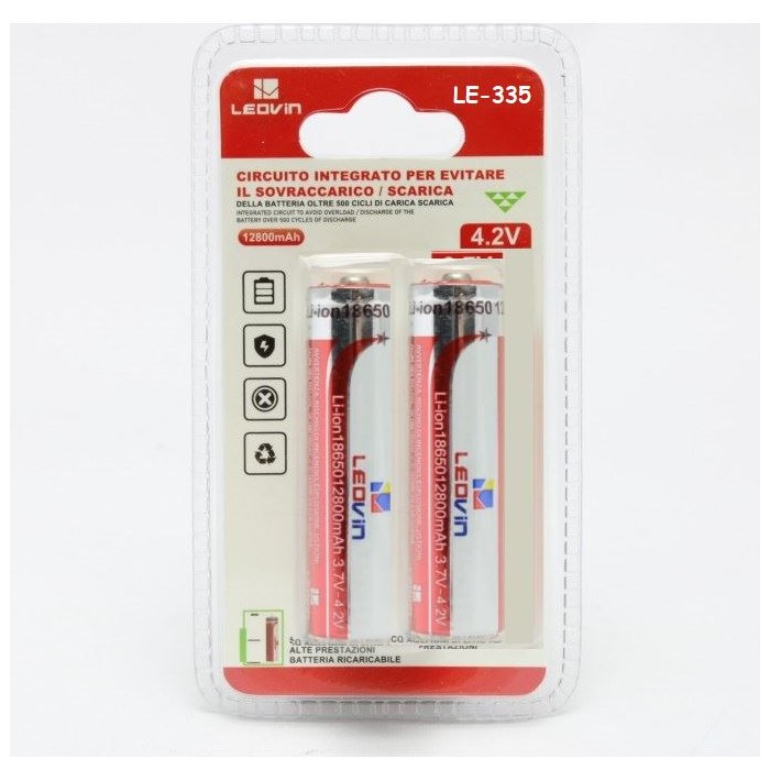 BATTERIA AL LITIO 18650 3,7V 12800MAH 2PZ CON POLI (LE-335)