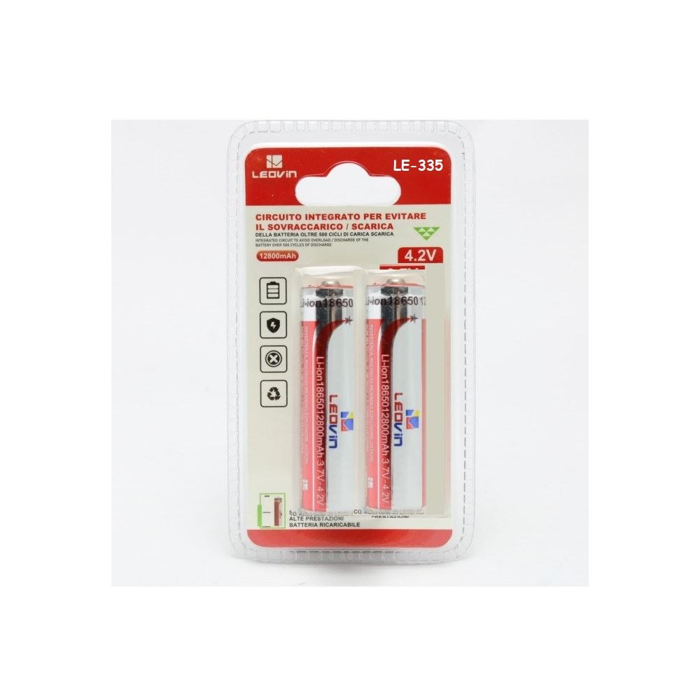 BATTERIA AL LITIO 18650 3,7V 12800MAH 2PZ CON POLI (LE-335)