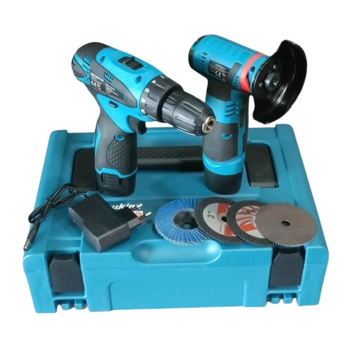 KIT TRAPANO ELETTRICO + SMERIGLATRICE ANGOLARE - BATTERIA 12V - SET COMPLETO (NL-5827)