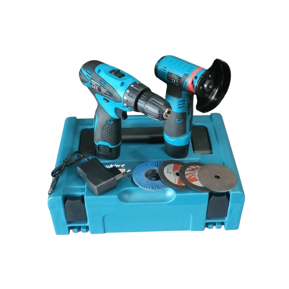 KIT TRAPANO ELETTRICO + SMERIGLATRICE ANGOLARE - BATTERIA 12V - SET COMPLETO (NL-5827)