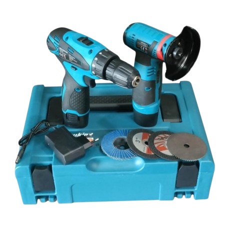KIT TRAPANO ELETTRICO + SMERIGLATRICE ANGOLARE - BATTERIA 12V - SET COMPLETO (NL-5827)