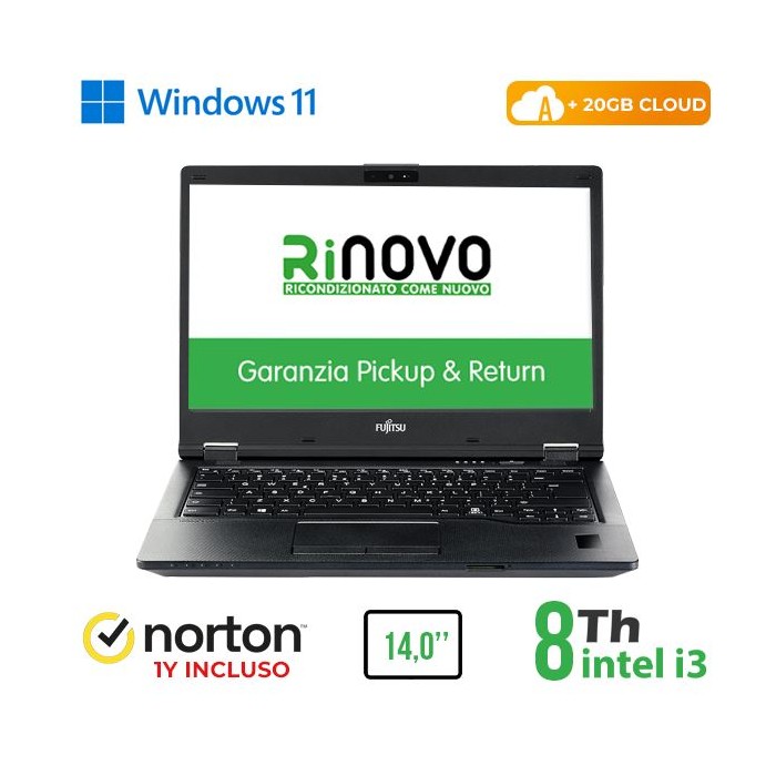 NOTEBOOK FUJITSU E5490 INTEL CORE I3-8 GEN. 14" 8GB 256GB SSD WINDOWS 11 PRO + NORTON ANTIVIRUS + 20GB CLOUD - RICONDIZIONATO (R