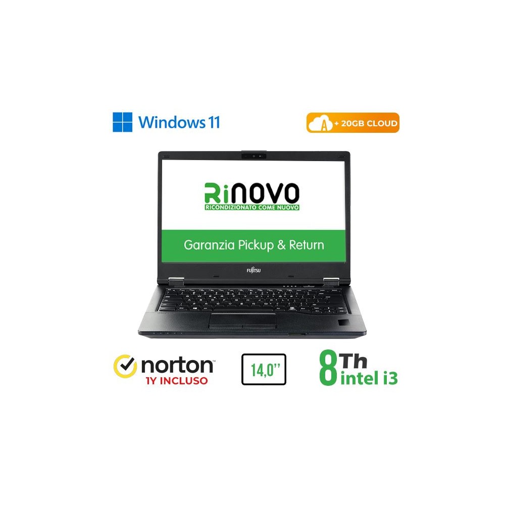 NOTEBOOK FUJITSU E5490 INTEL CORE I3-8 GEN. 14" 8GB 256GB SSD WINDOWS 11 PRO + NORTON ANTIVIRUS + 20GB CLOUD - RICONDIZIONATO (R