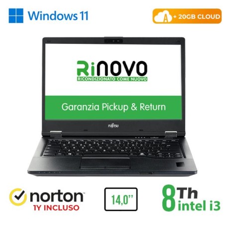 NOTEBOOK FUJITSU E5490 INTEL CORE I3-8 GEN. 14" 8GB 256GB SSD WINDOWS 11 PRO + NORTON ANTIVIRUS + 20GB CLOUD - RICONDIZIONATO (R