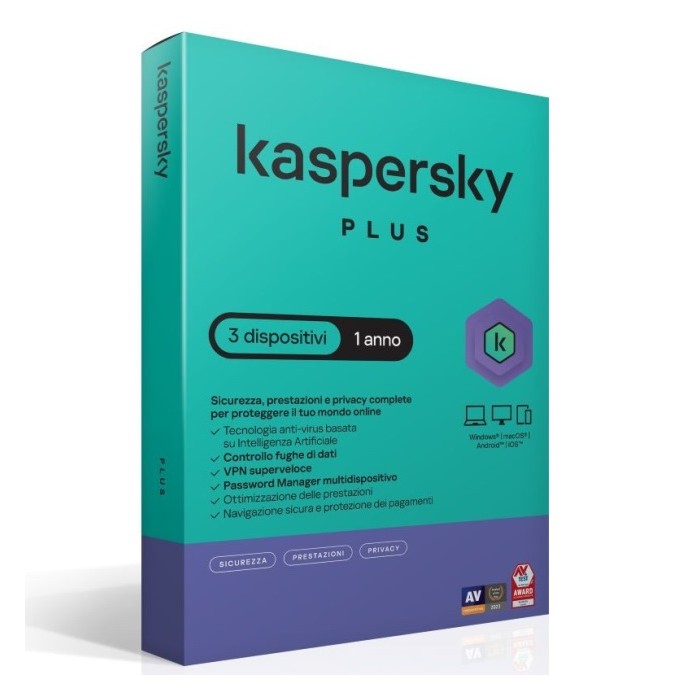 SOFTWARE SUPERSLIMBOX PLUS ANTIVIRUS FIREWALL FULL 1 LICENZA 1 ANNO 3 DISPOSITIVI (KL1042T5CFS-SSB)