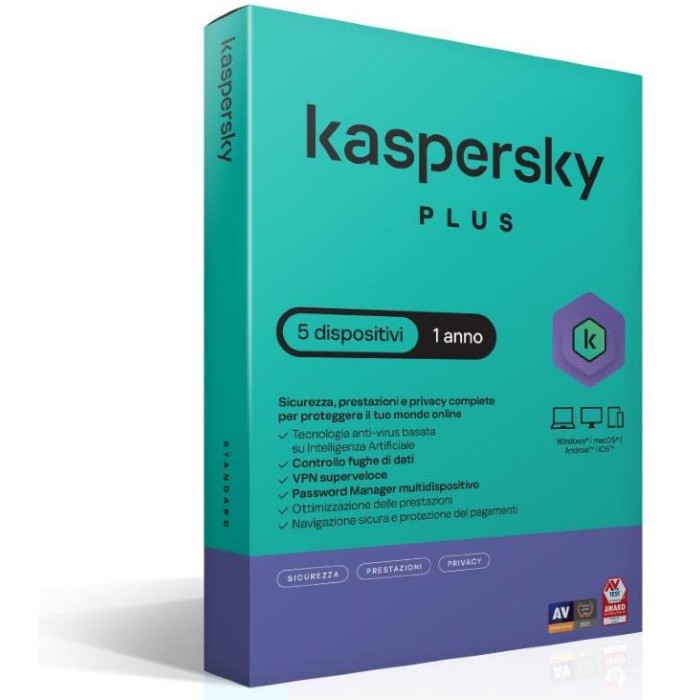 SOFTWARE SUPERSLIMBOX PLUS ANTIVIRUS FIREWALL FULL 1 LICENZA 1 ANNO 5 DISPOSITIVI (KL1042T5EFS-SSB)