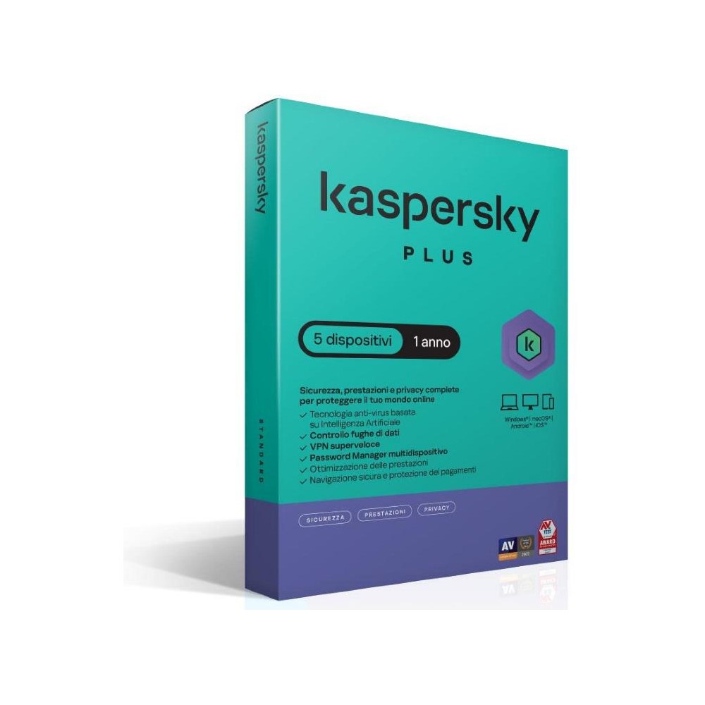 SOFTWARE SUPERSLIMBOX PLUS ANTIVIRUS FIREWALL FULL 1 LICENZA 1 ANNO 5 DISPOSITIVI (KL1042T5EFS-SSB)