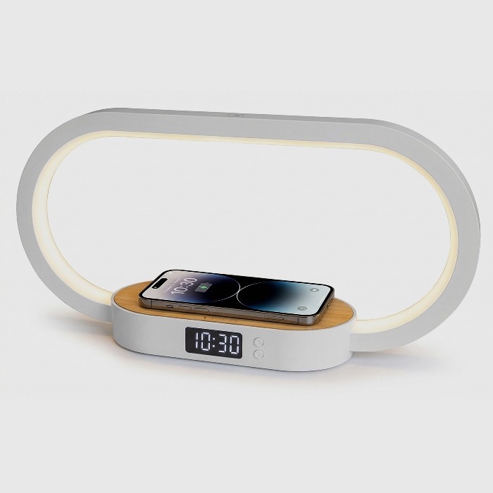 LAMPADA LED CON OROLOGIO DIGITALE RICARICA WIRELESS 15W BAMBOO (TM-2221-BB)