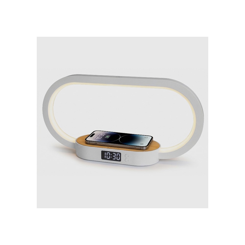 LAMPADA LED CON OROLOGIO DIGITALE RICARICA WIRELESS 15W BAMBOO (TM-2221-BB)