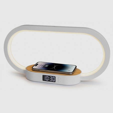LAMPADA LED CON OROLOGIO DIGITALE RICARICA WIRELESS 15W BAMBOO (TM-2221-BB)