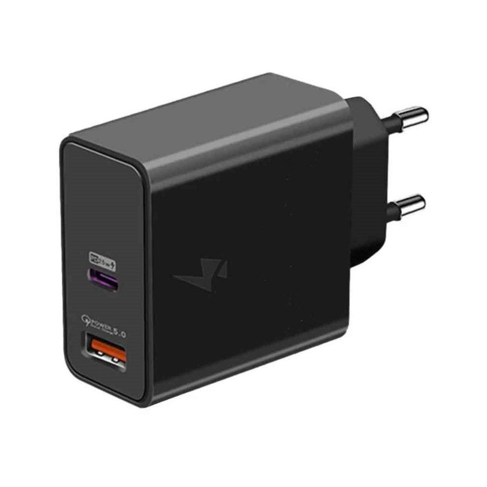 CARICABATTERIE CARICATORE DA RETE DOPPIO TYPE-C/USB 85W (HT-AC80) NERO