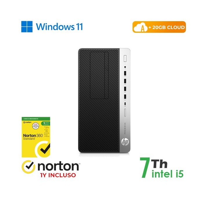 PC HP 600-800 G3 TOWER INTEL CORE I5-7 GEN. 16GB 128GB SSD + 500GB HDD WINDOWS 11 PRO + NORTON ANTIVIRUS + CLOUD - RICONDIZIONAT