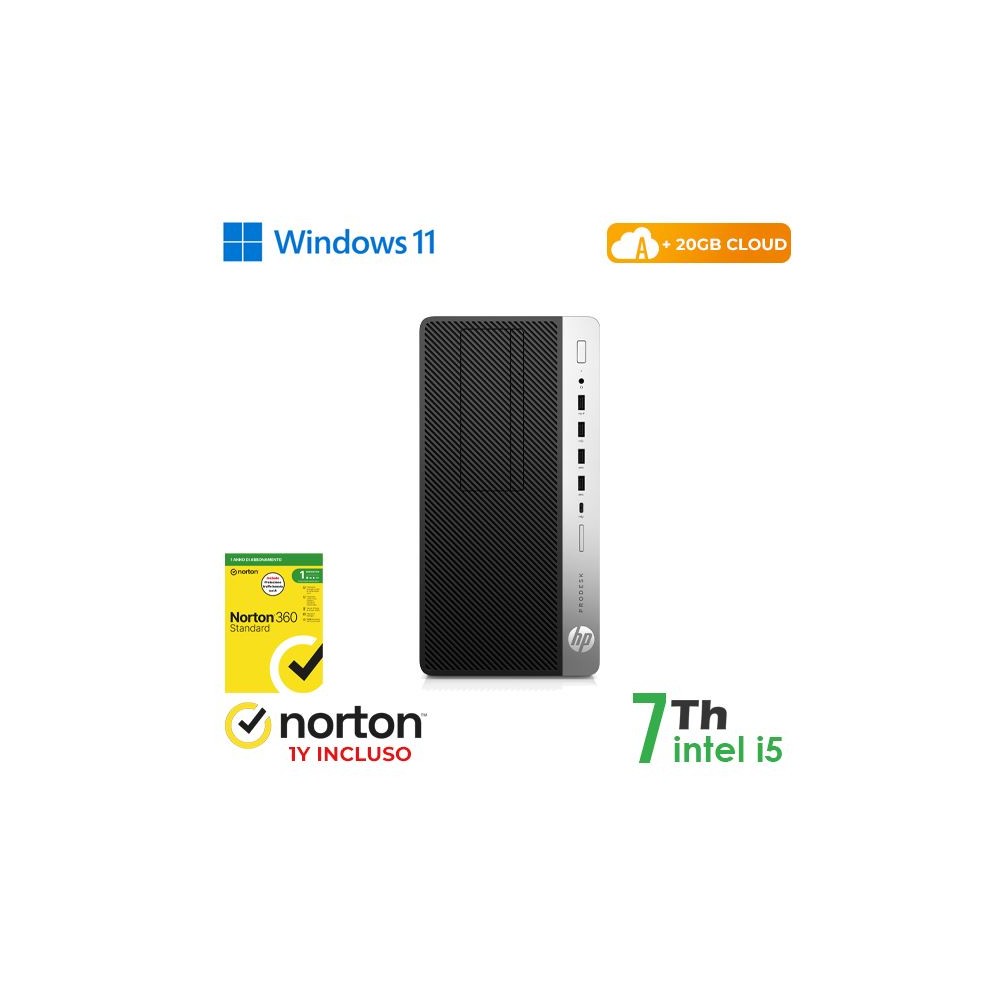 PC HP 600-800 G3 TOWER INTEL CORE I5-7 GEN. 16GB 128GB SSD + 500GB HDD WINDOWS 11 PRO + NORTON ANTIVIRUS + CLOUD - RICONDIZIONAT