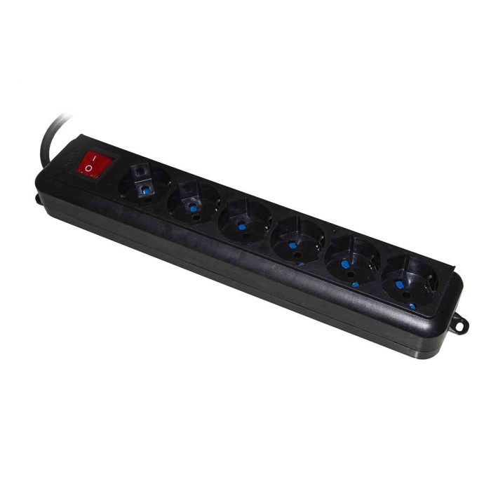 MULTIPRESA 6 POSTI SPINA ITA/SCHUKO 10/16A + INTERRUTTORE (LKMP06N) NERO