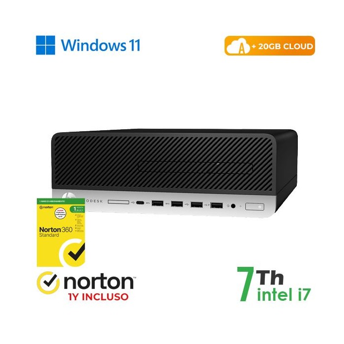 PC HP 600-800 G3 SFF INTEL CORE I7-7 GEN. 16GB 128GB SSD + 500GB HDD WINDOWS 11 PRO + NORTON ANTIVIRUS - RICONDIZIONATO (RN64634