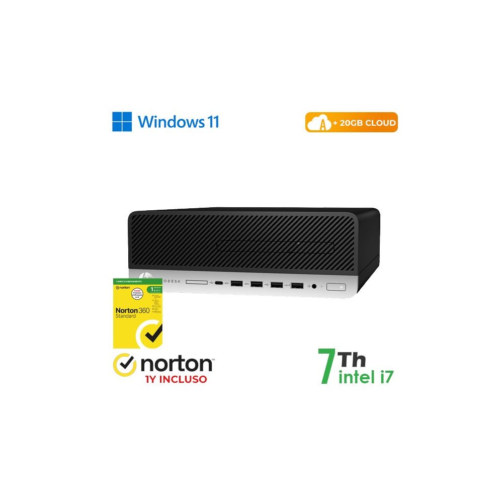 PC HP 600-800 G3 SFF INTEL CORE I7-7 GEN. 16GB 128GB SSD + 500GB HDD WINDOWS 11 PRO + NORTON ANTIVIRUS - RICONDIZIONATO (RN64634