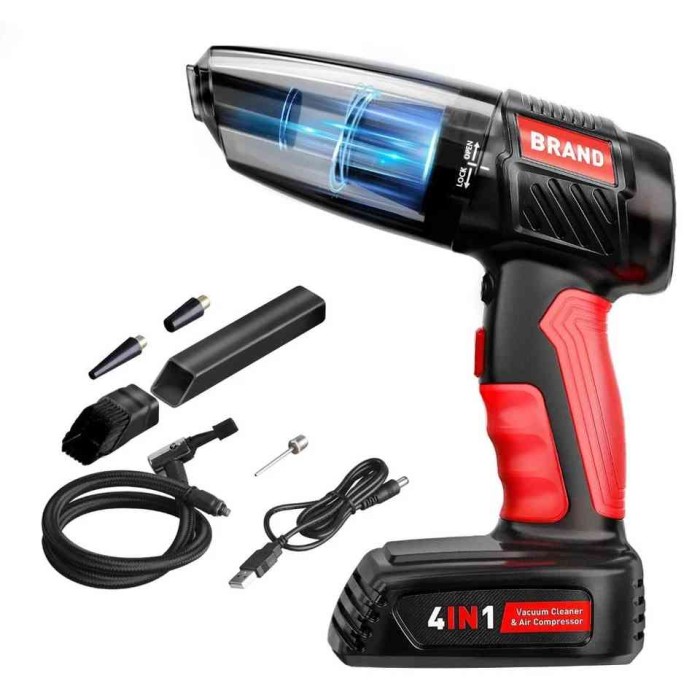 ASPIRAPOLVERE PORTATILE DA AUTO CAR VACUUM CLEANER 4IN1 CON COMPRESSORE GONFIATORE GOMME (MZ-009)