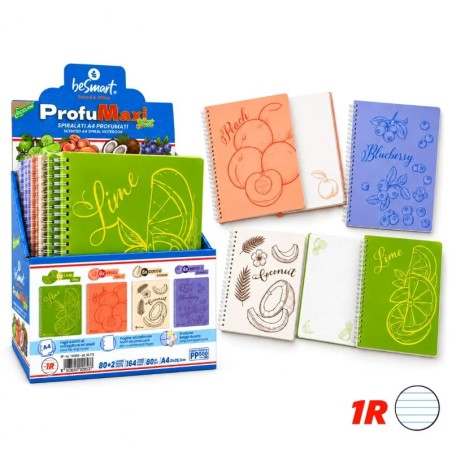 QUADERNO SPIRALATO PROFUMAXI A4 1R FRUIT SENSE 80 FOGLI - A RIGHE - COLORI ASSORTITI