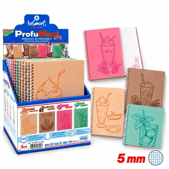 QUADERNO SPIRALATO PROFUMAXI A4 5MM SWEET SENSE 80 FOGLI - A QUADRETTI - COLORI ASSORTITI