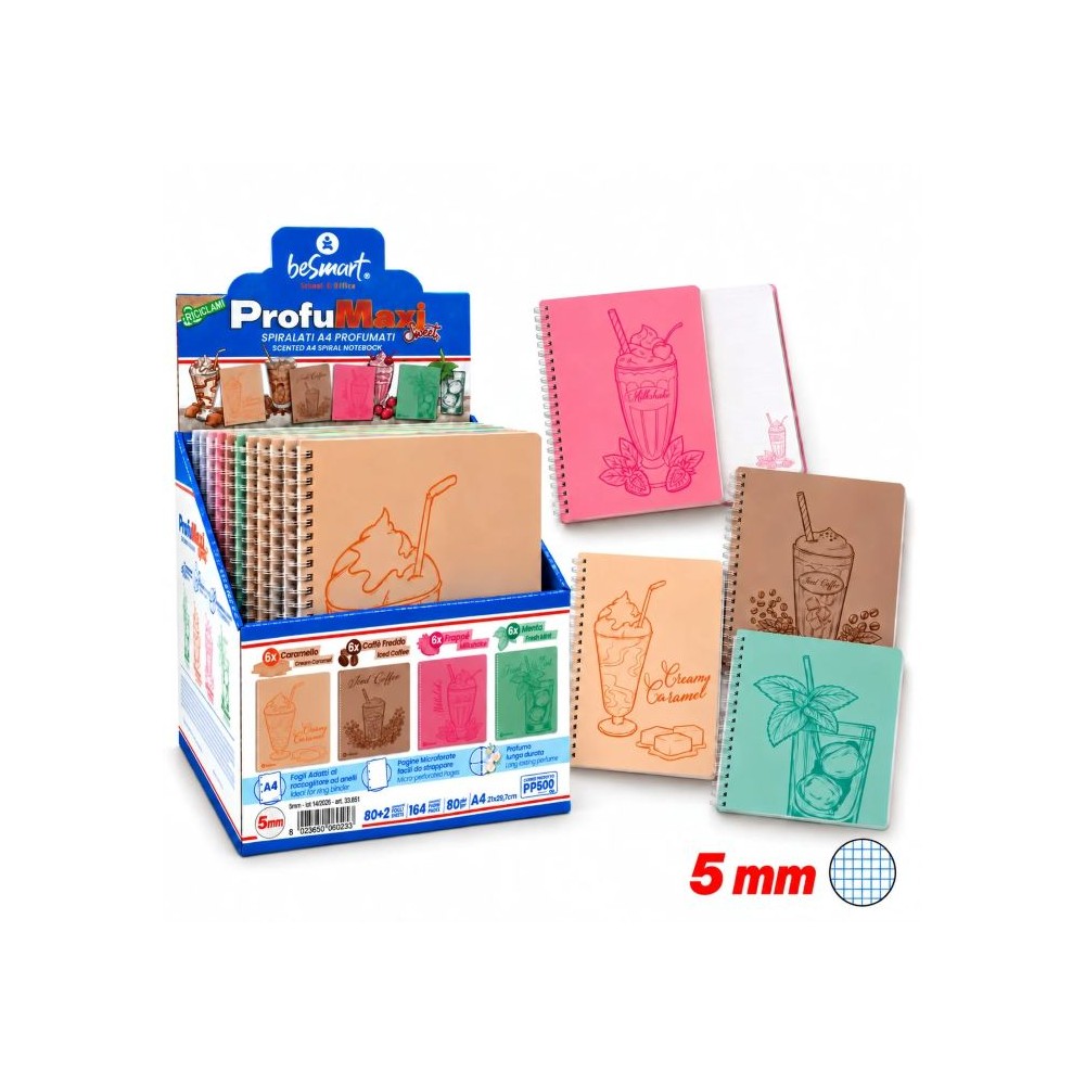 QUADERNO SPIRALATO PROFUMAXI A4 5MM SWEET SENSE 80 FOGLI - A QUADRETTI - COLORI ASSORTITI