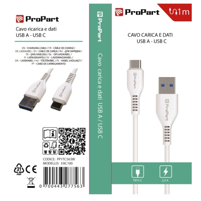 CAVO USB TIPO-A - USB TIPO-C PP1TC563W (EAC100) 1MT BIANCO